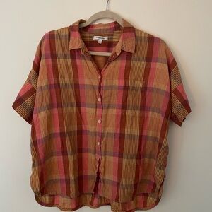 Madewell Button-down Pink and Orange Plaid Shirt